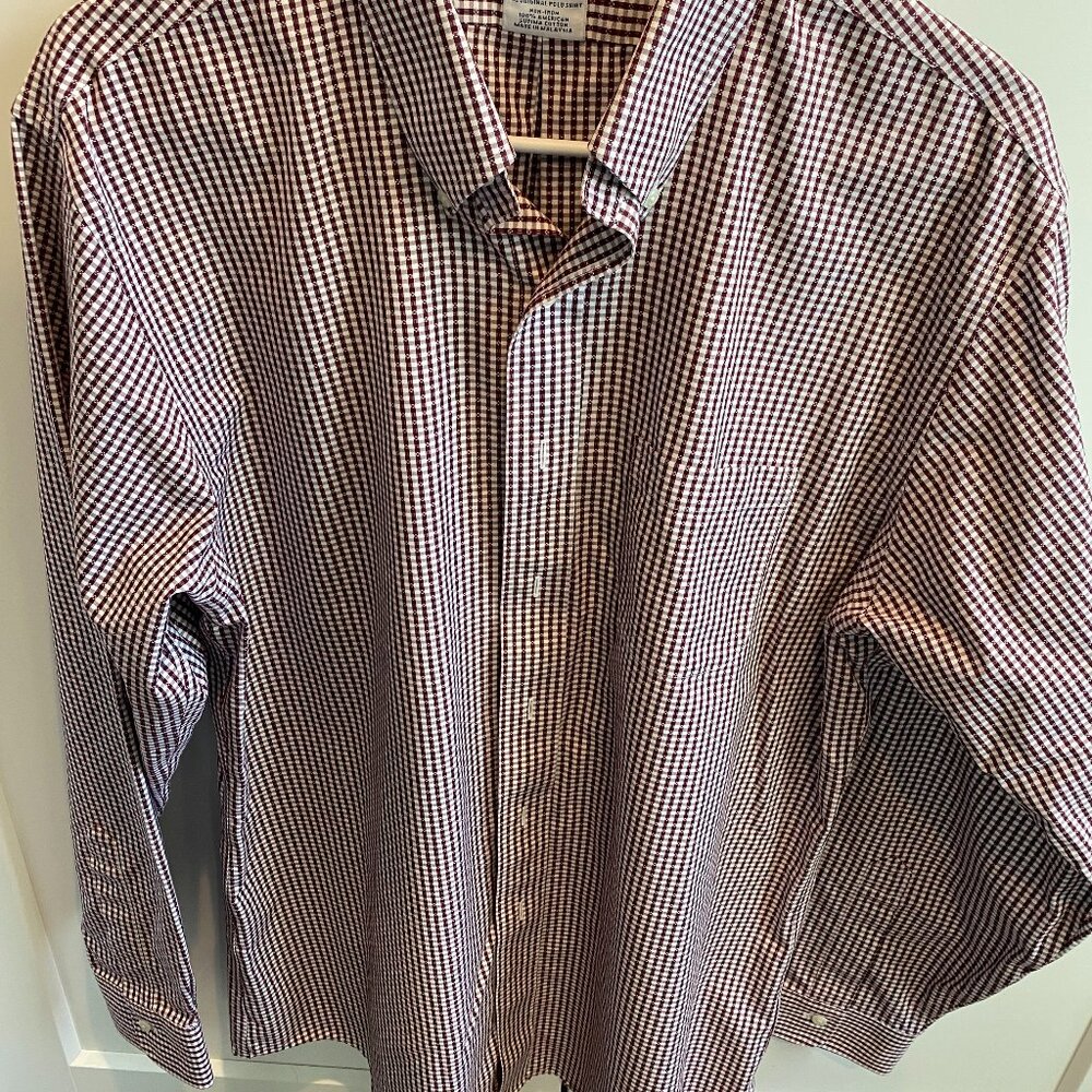 Brooks Brothers Regent Dress Shirt Maroon and White Checked 16.5x35